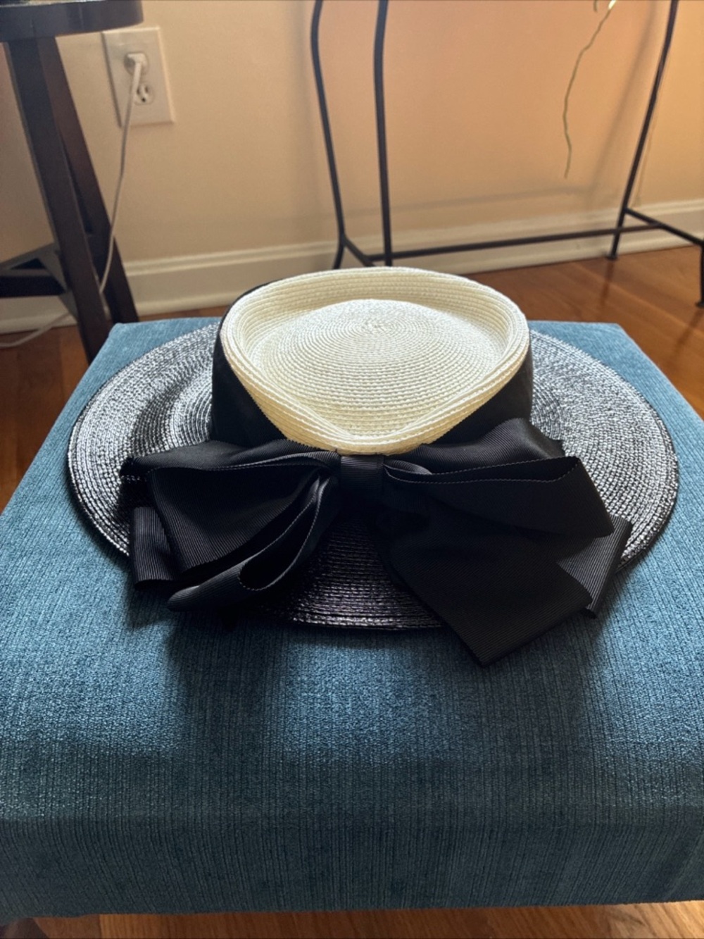 Frank Olive black-and-white vintage straw derby church hat - Picture 5 of 12